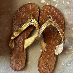 Tory Burch Gold Snakeprint Thora Sandals